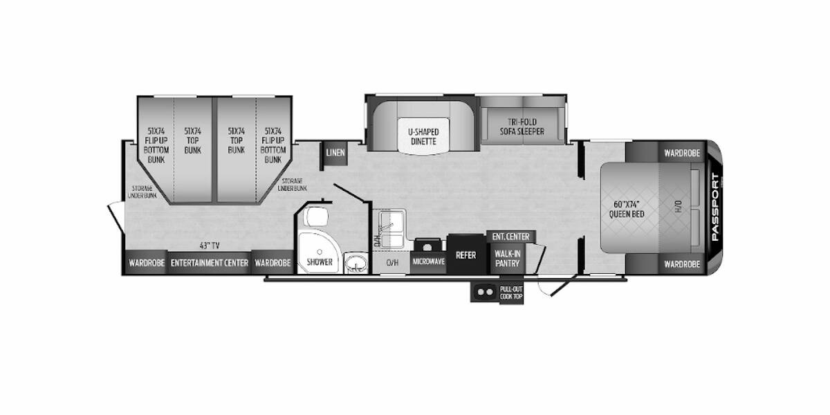 2021 Keystone Passport GT 3400QD Travel Trailer at Hopper RV STOCK# 002465 Floor plan Layout Photo