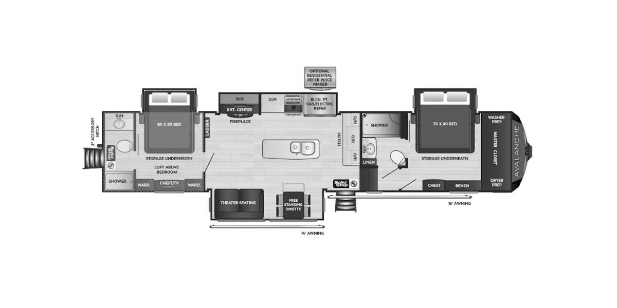 2021 Keystone Avalanche 390DS Fifth Wheel at Hopper RV STOCK# 00002 Floor plan Layout Photo