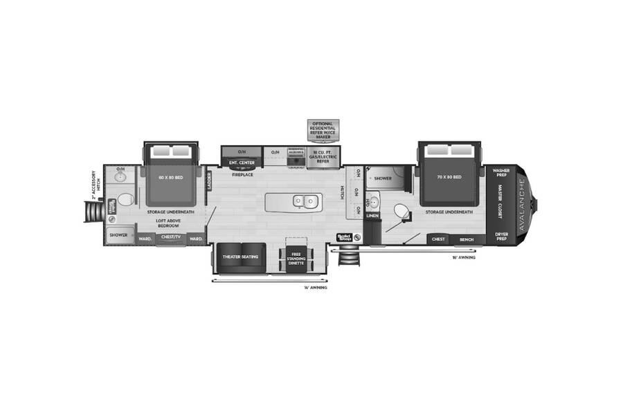 2022 Keystone Avalanche 390DS Fifth Wheel at Hopper RV STOCK# 002844 Floor plan Layout Photo