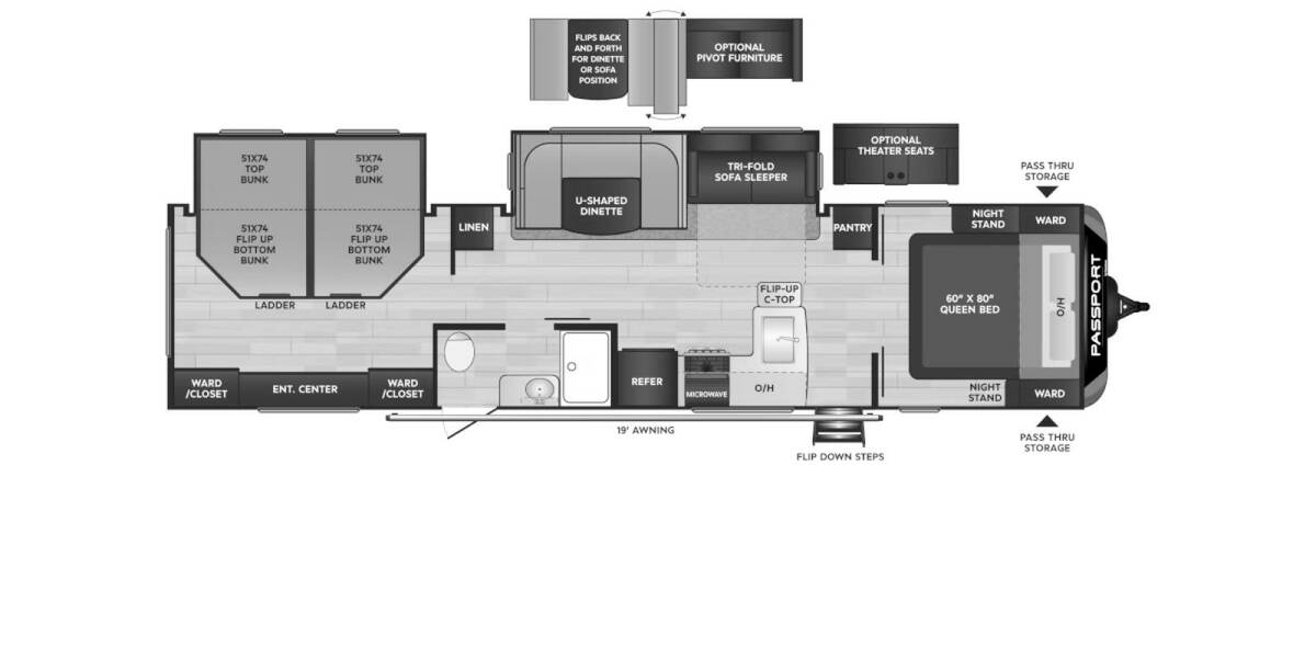 2023 Keystone Passport GT 3401QD Travel Trailer at Hopper RV STOCK# 002984 Floor plan Layout Photo