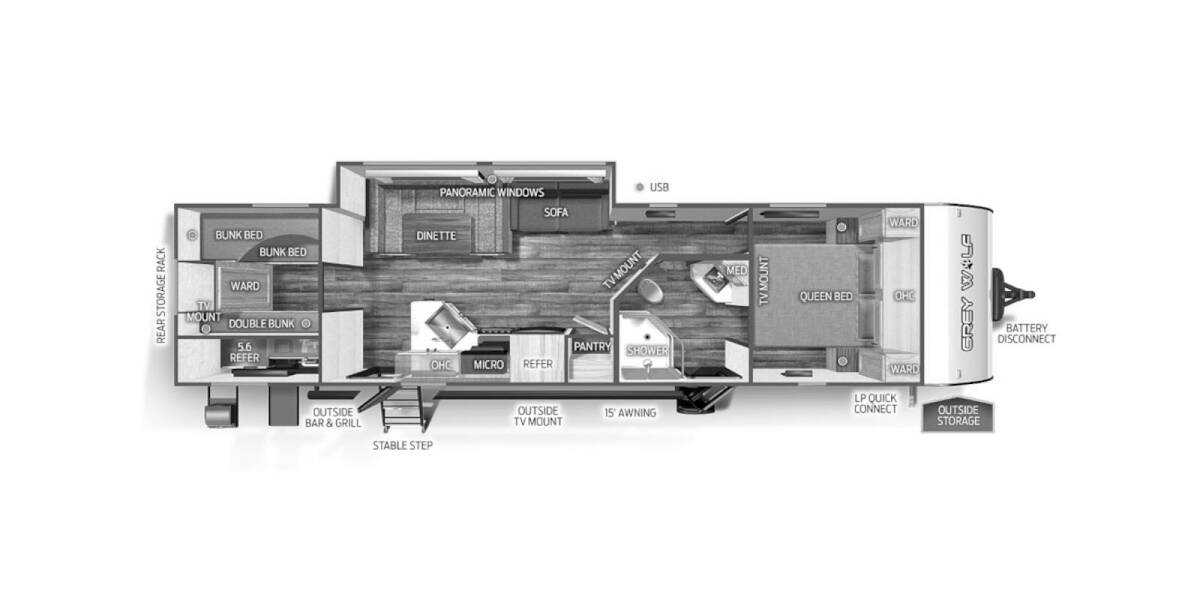 2024 Cherokee Grey Wolf 29TE Travel Trailer at Hopper RV STOCK# 0030270 Floor plan Layout Photo